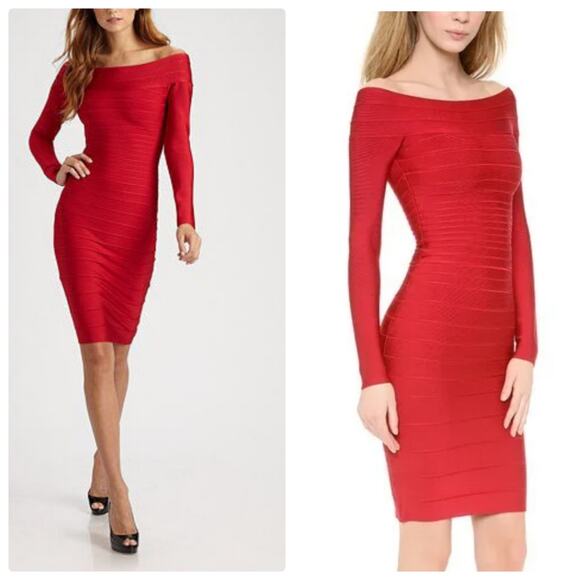 Herve Leger Candice Red Lipstick Dress Bodycon - Picture 1 of 14